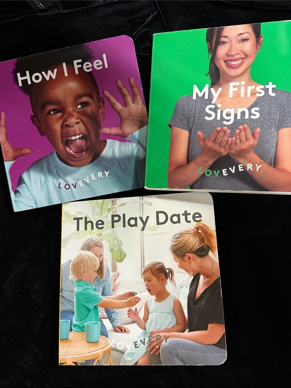 Lovevery Toddler and baby books set of 3 board books learning books 6” x 6” EUC
